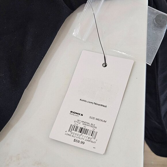 NEW NWT Nine West Black Belted Utility Jumpsuit Long Sleeve Medium Pockets - Picture 14 of 14